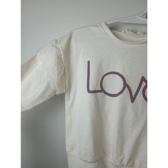 Jessica Simpson White Purple Love Sweatshirt Toddler Size 2T Ruffle Crew Neck - Picture 2 of 4